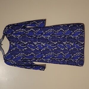 Jude Connally Size S Navy White Snake‎ Print Bell Sleeves Ladies Dress